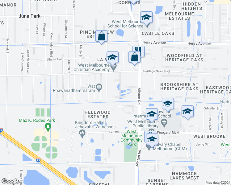 map of restaurants, bars, coffee shops, grocery stores, and more near 708 La Veta Drive in Melbourne