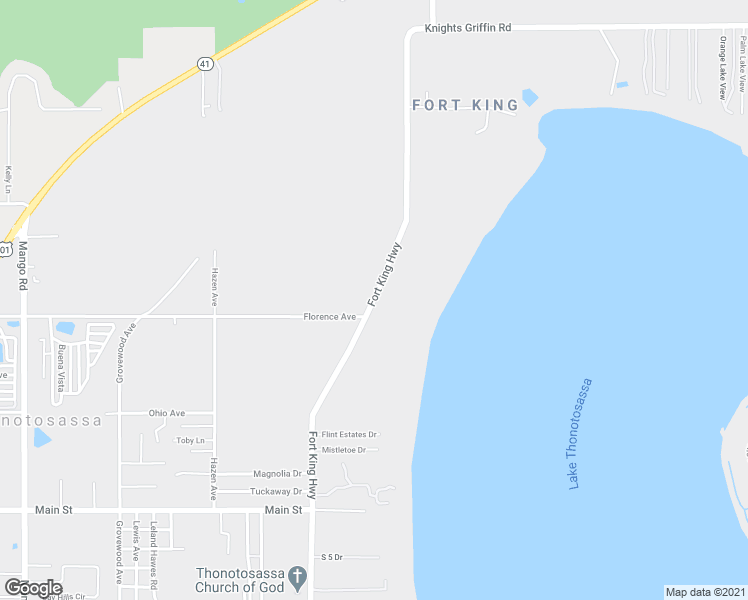 map of restaurants, bars, coffee shops, grocery stores, and more near 12327 Fort King Highway in Thonotosassa