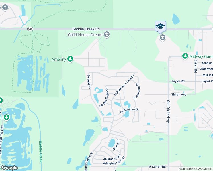 map of restaurants, bars, coffee shops, grocery stores, and more near 4501 Delmar Drive in Lakeland