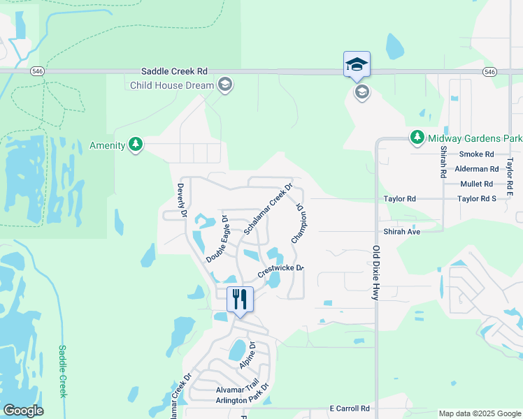 map of restaurants, bars, coffee shops, grocery stores, and more near 4648 Delmar Drive in Lakeland