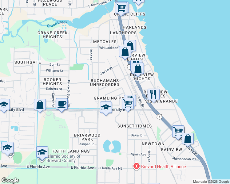map of restaurants, bars, coffee shops, grocery stores, and more near 2861 Colbert Circle in Melbourne