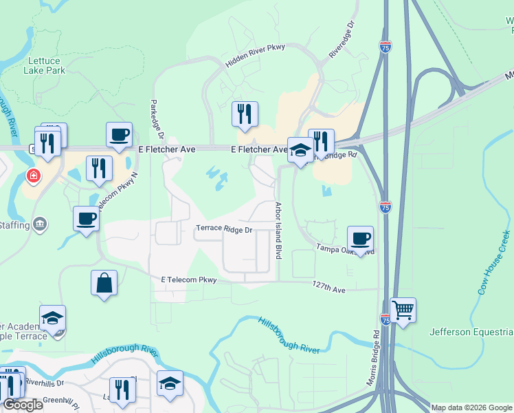 map of restaurants, bars, coffee shops, grocery stores, and more near 8513 Lucuya Way in Tampa