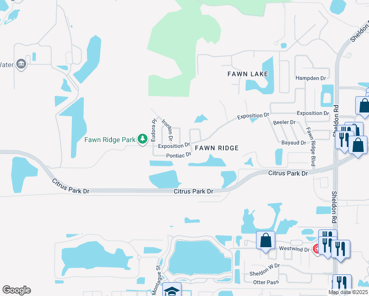 map of restaurants, bars, coffee shops, grocery stores, and more near 13403 Roslyn Place in Tampa