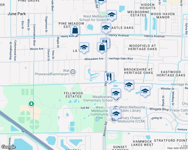 map of restaurants, bars, coffee shops, grocery stores, and more near 2732 Bobby Jones Street in Melbourne