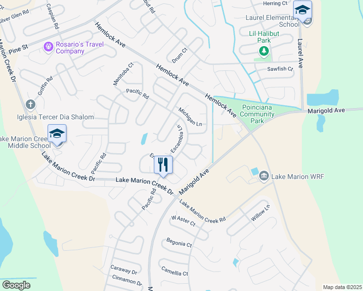 map of restaurants, bars, coffee shops, grocery stores, and more near 1911 Escambia Lane in Kissimmee