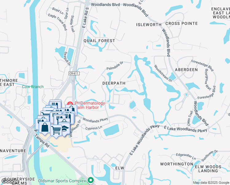 map of restaurants, bars, coffee shops, grocery stores, and more near 210 Water Oak Way in Oldsmar