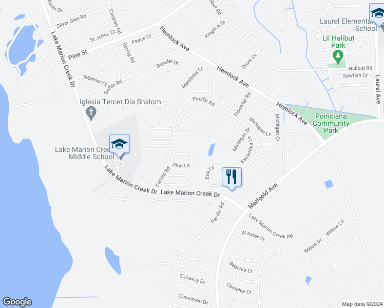 map of restaurants, bars, coffee shops, grocery stores, and more near 417 Ohio Way in Kissimmee