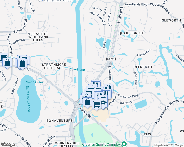 map of restaurants, bars, coffee shops, grocery stores, and more near 1350 Seagate Drive in Palm Harbor