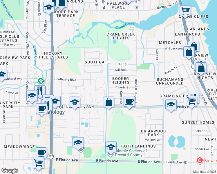 map of restaurants, bars, coffee shops, grocery stores, and more near 501 Roberts Street in Melbourne