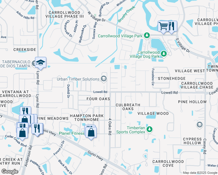 map of restaurants, bars, coffee shops, grocery stores, and more near in Greater Carrollwood