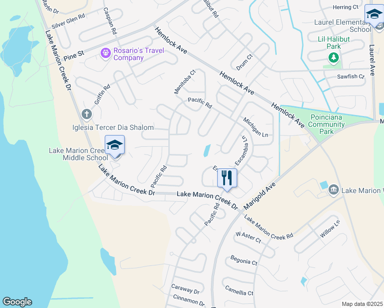 map of restaurants, bars, coffee shops, grocery stores, and more near 416 Ohio Way in Kissimmee