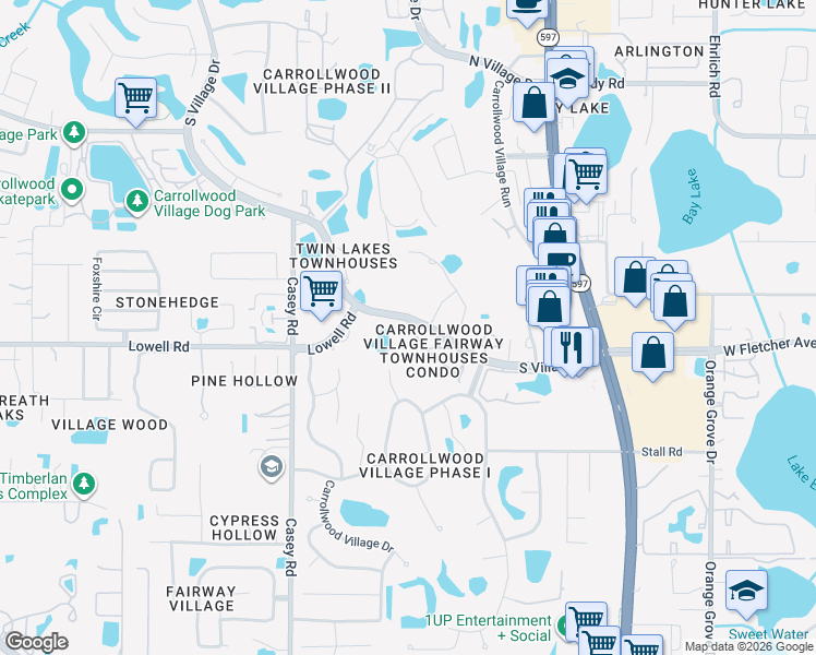 map of restaurants, bars, coffee shops, grocery stores, and more near 4207 Fairway Run in Tampa