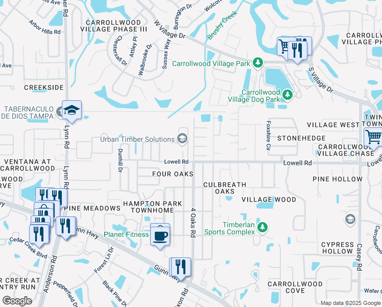 map of restaurants, bars, coffee shops, grocery stores, and more near in Greater Carrollwood