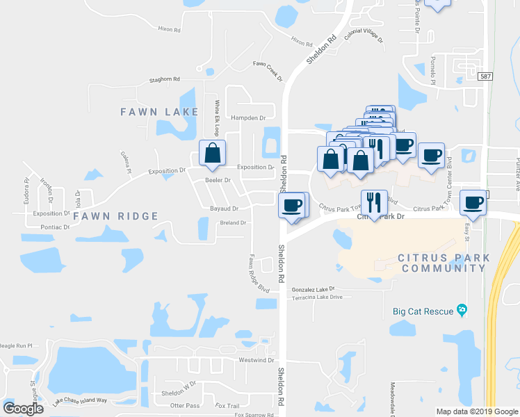 map of restaurants, bars, coffee shops, grocery stores, and more near 8820 Bayaud Drive in Tampa
