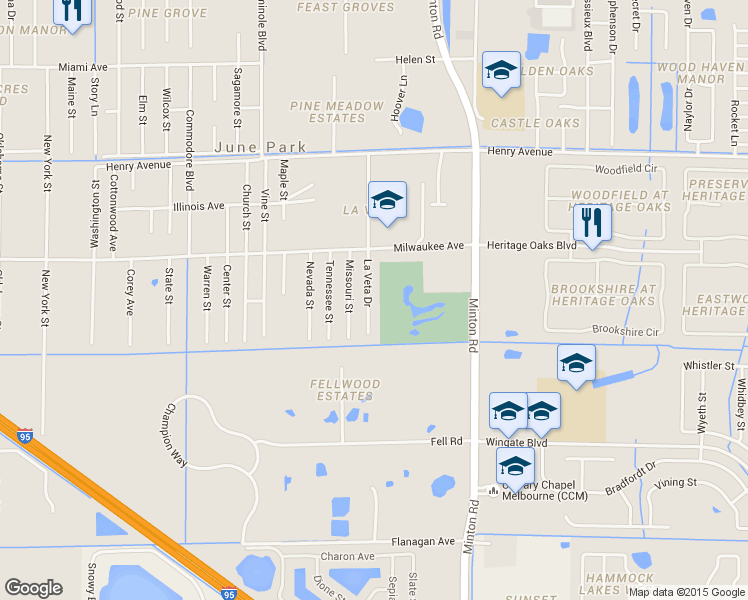 map of restaurants, bars, coffee shops, grocery stores, and more near 708 La Veta Drive in Melbourne
