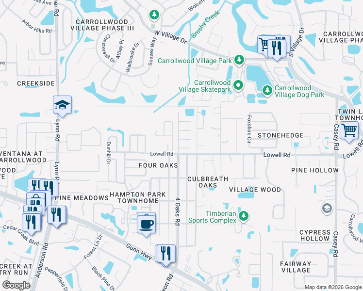 map of restaurants, bars, coffee shops, grocery stores, and more near 5109 Lesher Court in Tampa