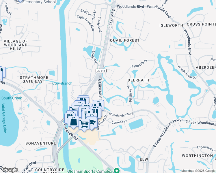 map of restaurants, bars, coffee shops, grocery stores, and more near 10 Ivy Terrace in Oldsmar