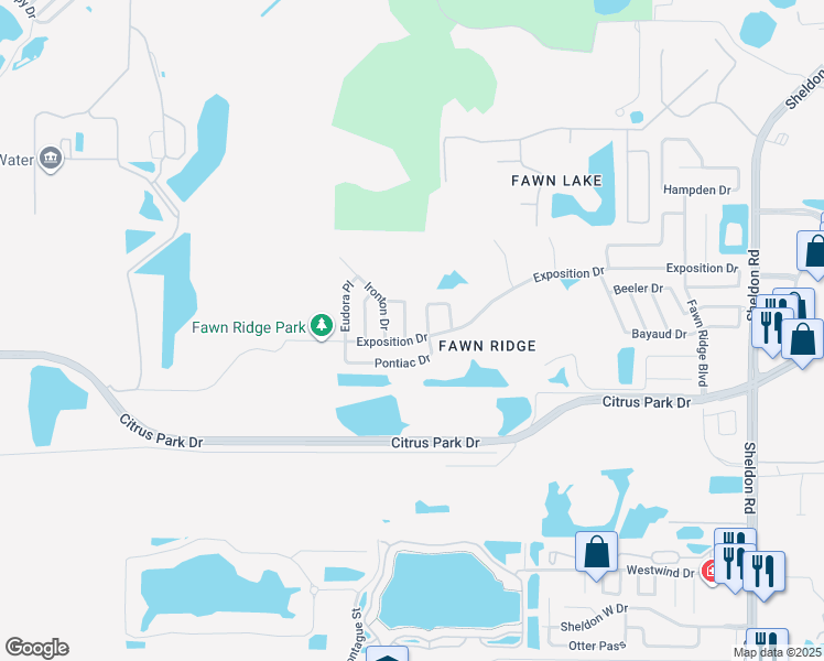 map of restaurants, bars, coffee shops, grocery stores, and more near 13403 Roslyn Place in Tampa