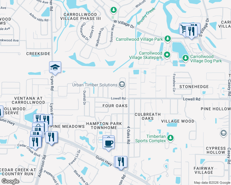 map of restaurants, bars, coffee shops, grocery stores, and more near 5221 Lowell Road in Tampa