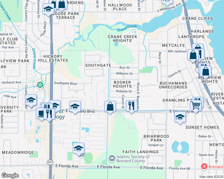 map of restaurants, bars, coffee shops, grocery stores, and more near 501 Roberts Street in Melbourne