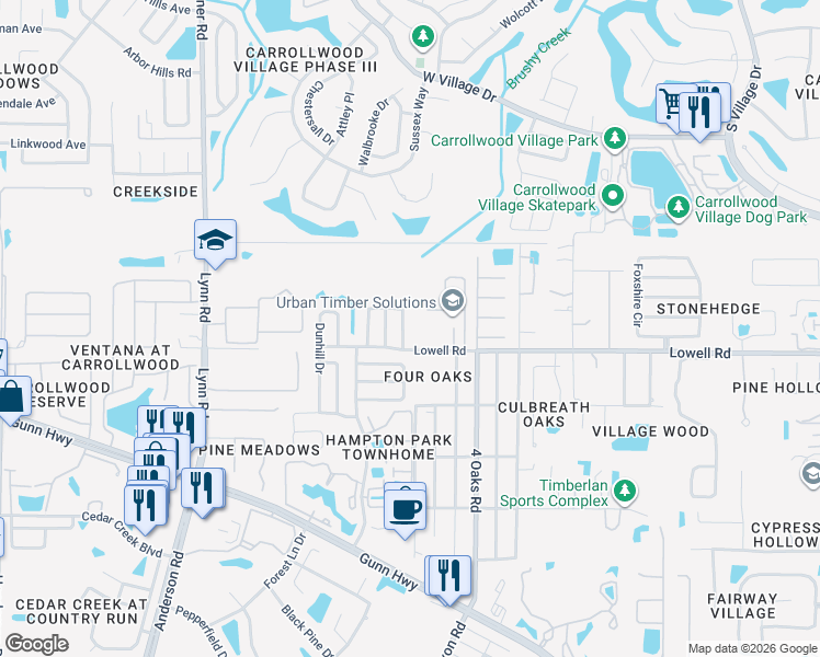 map of restaurants, bars, coffee shops, grocery stores, and more near 5221 Lowell Road in Tampa