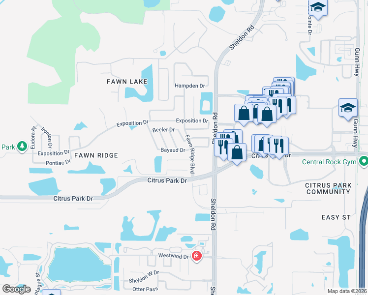 map of restaurants, bars, coffee shops, grocery stores, and more near 8905 Bayaud Drive in Tampa
