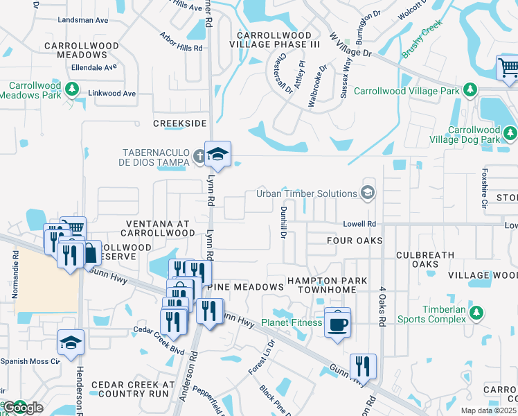 map of restaurants, bars, coffee shops, grocery stores, and more near 5606 Pinnacle Heights Circle in Tampa