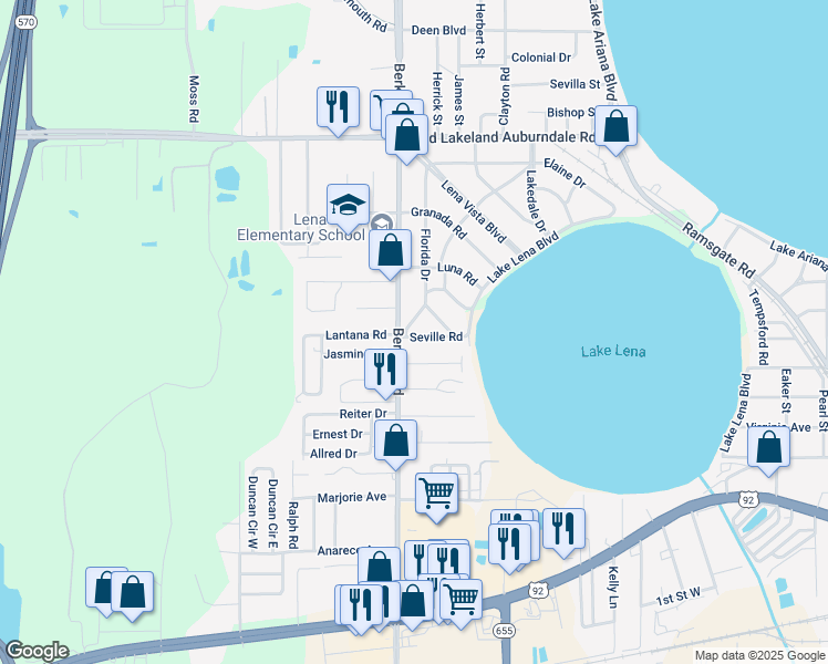 map of restaurants, bars, coffee shops, grocery stores, and more near in Auburndale