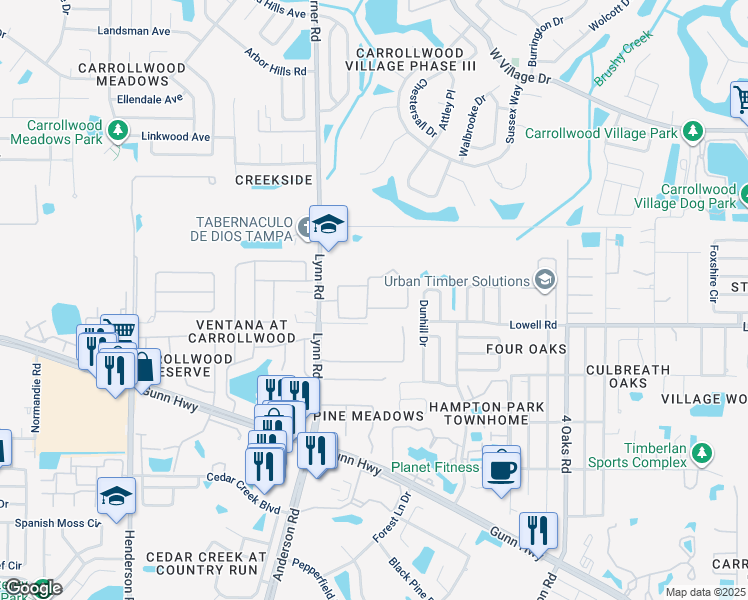 map of restaurants, bars, coffee shops, grocery stores, and more near 5606 Pinnacle Heights Circle in Tampa