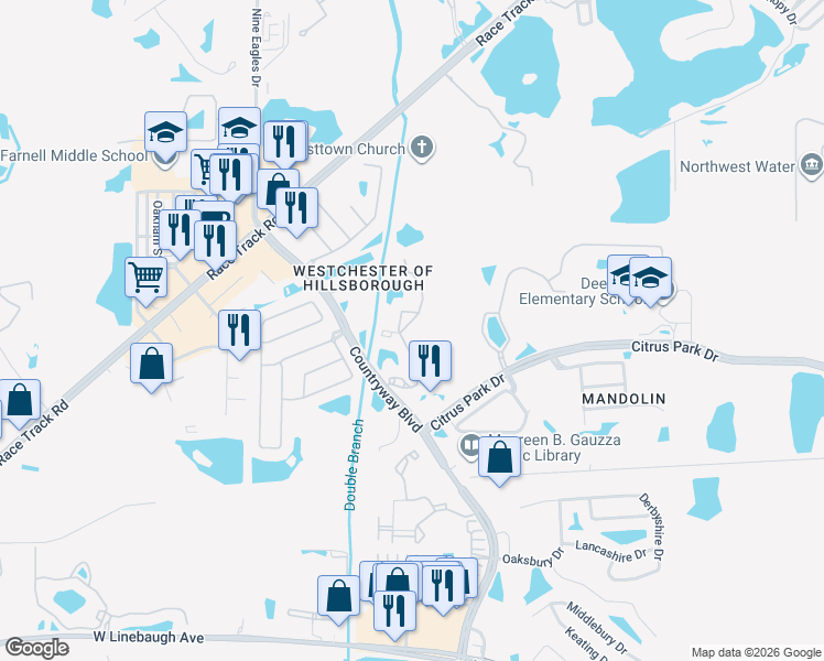 map of restaurants, bars, coffee shops, grocery stores, and more near 12045 Tuscany Bay Drive in Westchase