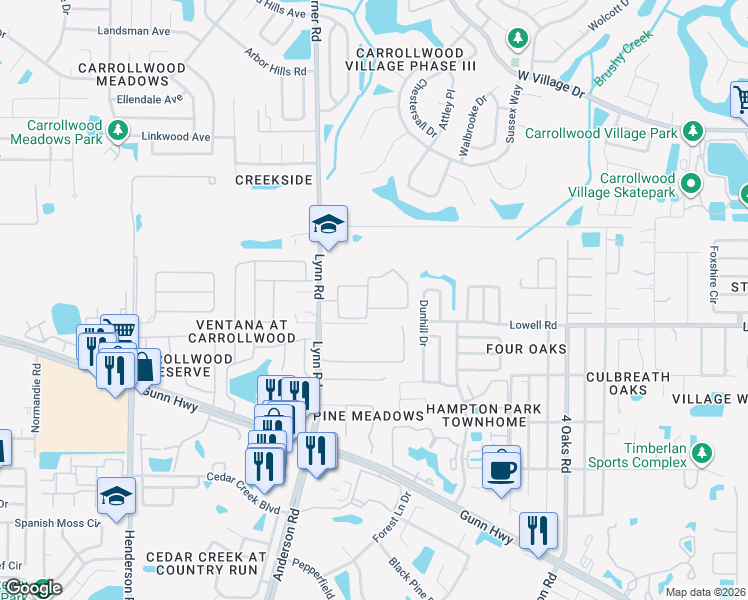 map of restaurants, bars, coffee shops, grocery stores, and more near 5606 Pinnacle Heights Circle in Tampa