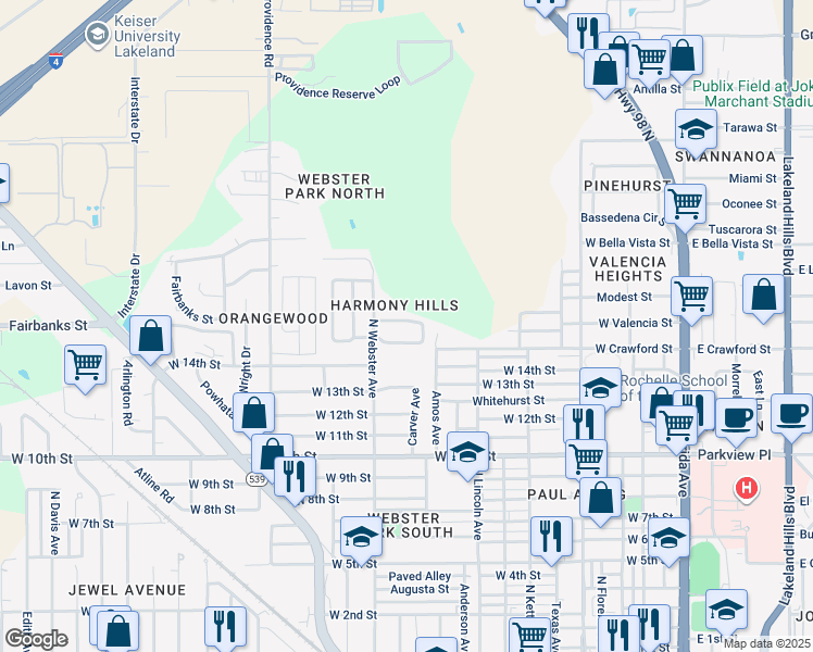 map of restaurants, bars, coffee shops, grocery stores, and more near 891 Harmony Hills Loop in Lakeland