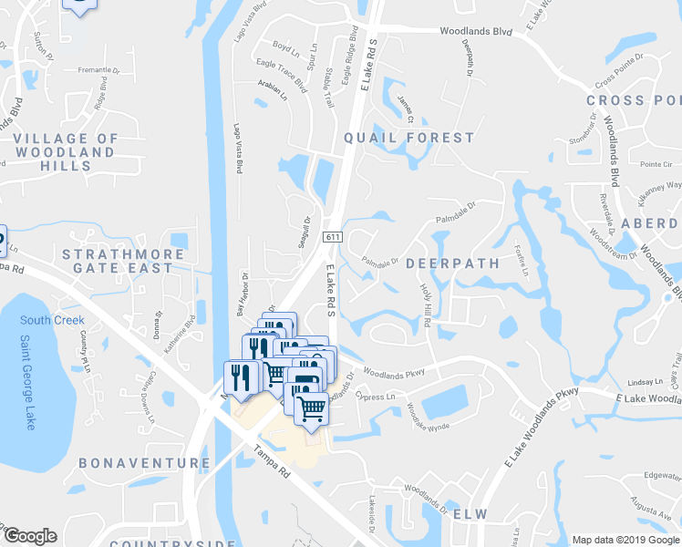 map of restaurants, bars, coffee shops, grocery stores, and more near 40 Ivy Terrace in Oldsmar