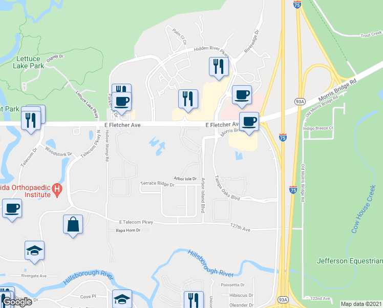 map of restaurants, bars, coffee shops, grocery stores, and more near 8513 Lucuya Way in Tampa