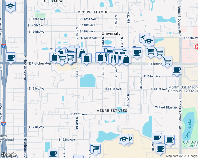 map of restaurants, bars, coffee shops, grocery stores, and more near 13169 131st Way in Tampa