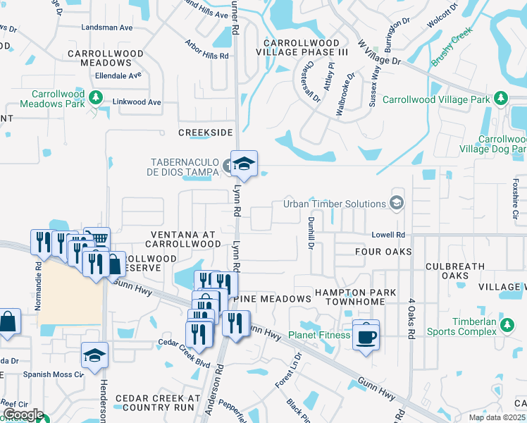 map of restaurants, bars, coffee shops, grocery stores, and more near 5602 Pinnacle Heights Circle in Tampa