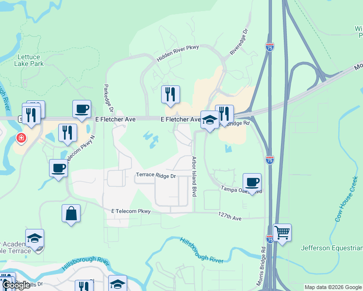 map of restaurants, bars, coffee shops, grocery stores, and more near 8513 Lucuya Way in Tampa