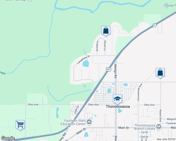 map of restaurants, bars, coffee shops, grocery stores, and more near 12210 Elsmere Court in Thonotosassa