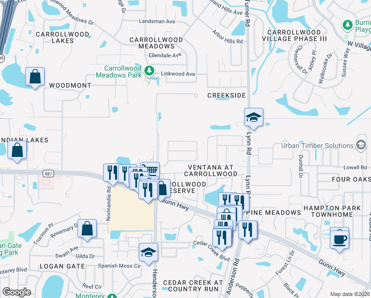 map of restaurants, bars, coffee shops, grocery stores, and more near 5909 Plummer Slade Court in Tampa