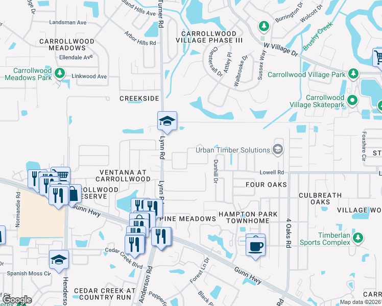 map of restaurants, bars, coffee shops, grocery stores, and more near 5616 Pinnacle Heights Circle in Tampa