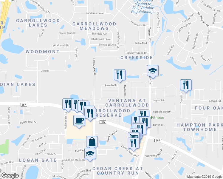 map of restaurants, bars, coffee shops, grocery stores, and more near 5911 Browder Road in Tampa