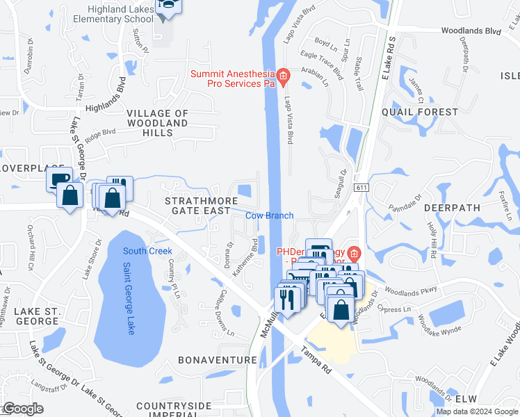 map of restaurants, bars, coffee shops, grocery stores, and more near 217 Katherine Boulevard in Palm Harbor
