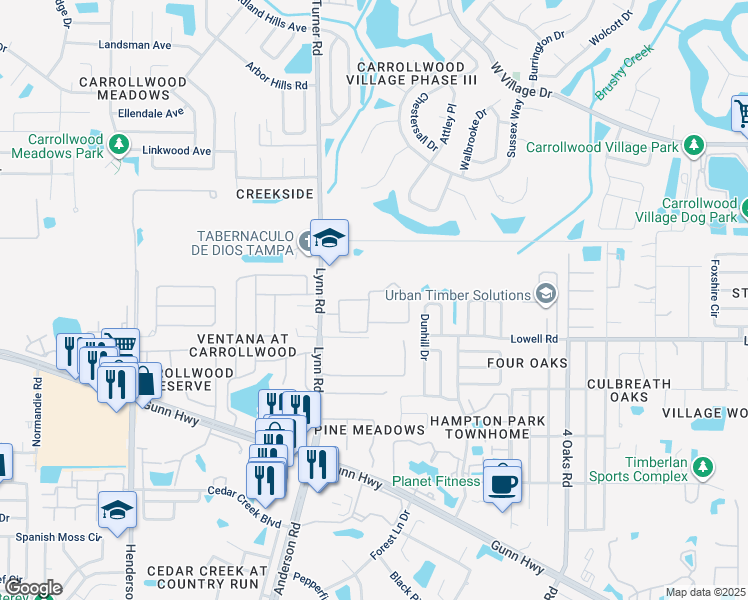 map of restaurants, bars, coffee shops, grocery stores, and more near 5616 Pinnacle Heights Circle in Tampa