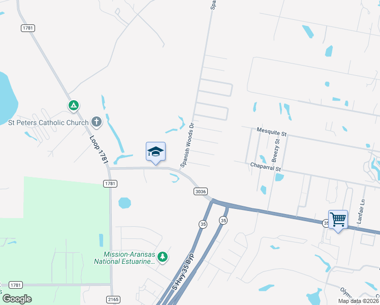 map of restaurants, bars, coffee shops, grocery stores, and more near 102 El Cid Drive in Rockport