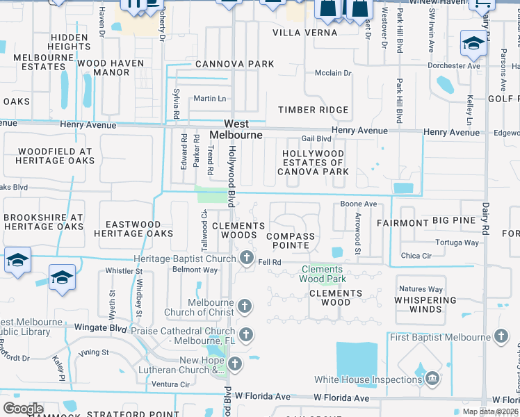 map of restaurants, bars, coffee shops, grocery stores, and more near 660 John Hancock Lane in Melbourne