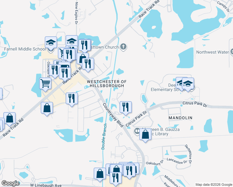 map of restaurants, bars, coffee shops, grocery stores, and more near 12021 Tuscany Bay Drive in Westchase