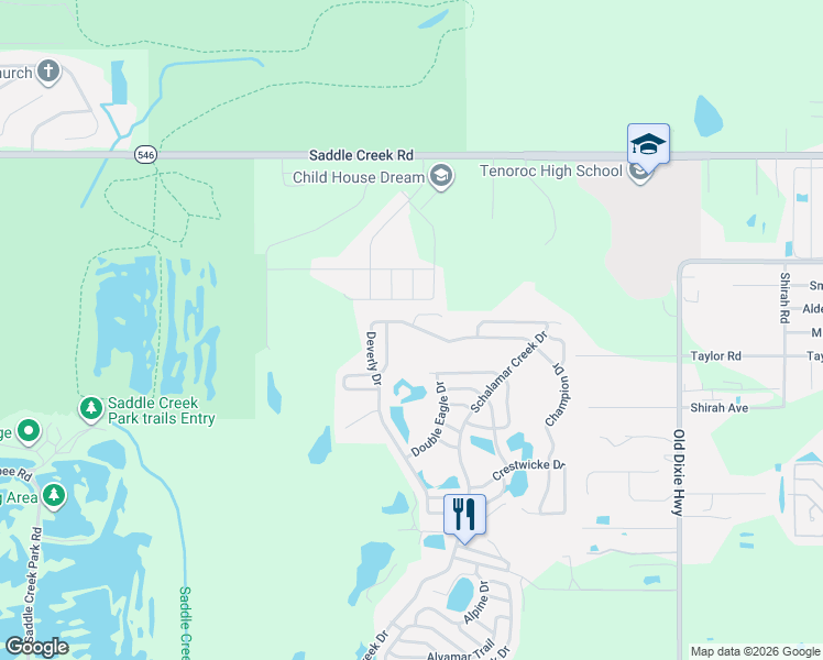 map of restaurants, bars, coffee shops, grocery stores, and more near 4500-4598 Dewsbury Court in Lakeland