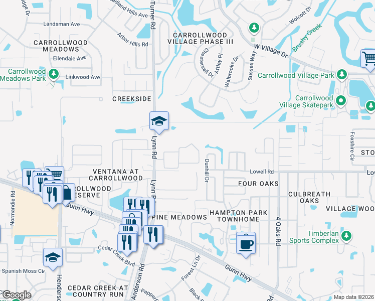 map of restaurants, bars, coffee shops, grocery stores, and more near 5614 Pinnacle Heights Circle in Tampa