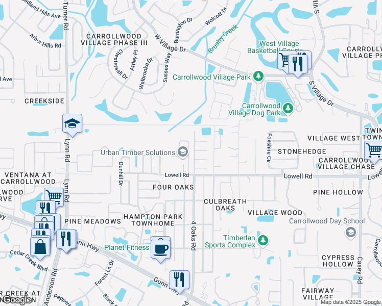map of restaurants, bars, coffee shops, grocery stores, and more near 13030 Leverington Street in Tampa