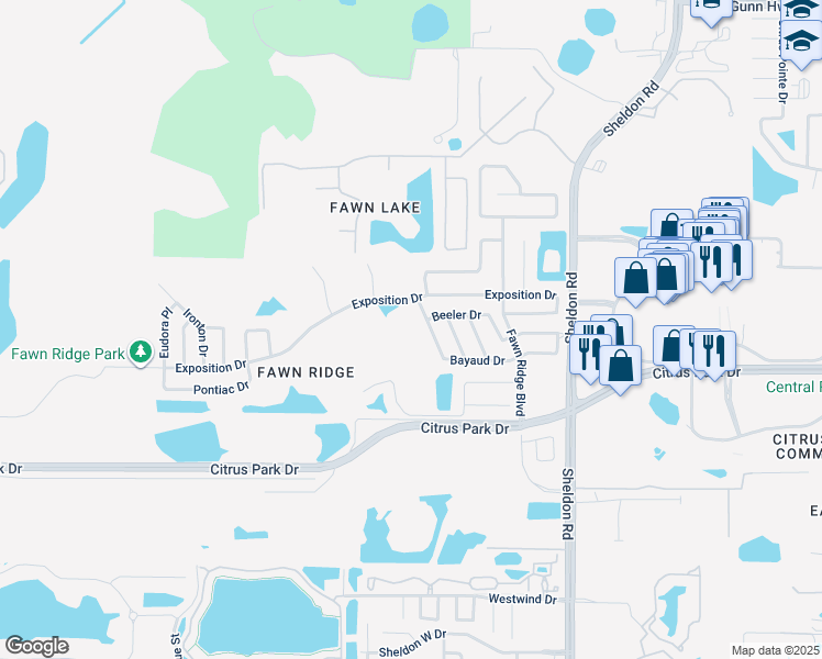map of restaurants, bars, coffee shops, grocery stores, and more near 8954 Bayaud Drive in Tampa